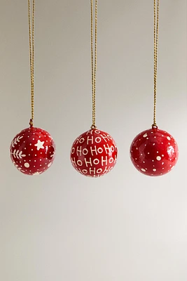 SET OF PAPER-MÂCHÉ CHRISTMAS BALL TREE DECORATIONS (SET OF 3)