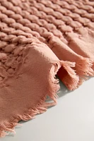 WAFFLE-TEXTURED TOWEL WITH FRINGING