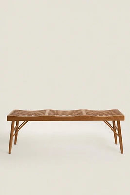 WOOD AND RATTAN BENCH