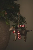 WOOL DOG WITH SCARF CHRISTMAS TREE ORNAMENT