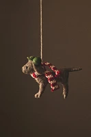 WOOL DOG WITH SCARF CHRISTMAS TREE ORNAMENT