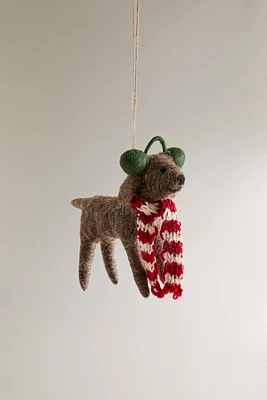 WOOL DOG WITH SCARF CHRISTMAS TREE ORNAMENT