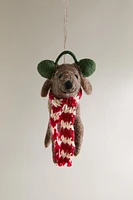 WOOL DOG WITH SCARF CHRISTMAS TREE ORNAMENT