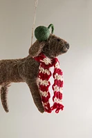 WOOL DOG WITH SCARF CHRISTMAS TREE ORNAMENT