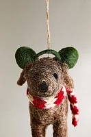 WOOL DOG WITH SCARF CHRISTMAS TREE ORNAMENT