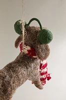 WOOL DOG WITH SCARF CHRISTMAS TREE ORNAMENT