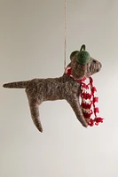 WOOL DOG WITH SCARF CHRISTMAS TREE ORNAMENT