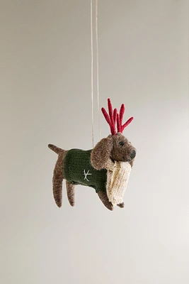 WOOL DOG IN SWEATER CHRISTMAS TREE ORNAMENT