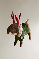 WOOL DOG IN SWEATER CHRISTMAS TREE ORNAMENT