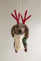 WOOL DOG IN SWEATER CHRISTMAS TREE ORNAMENT