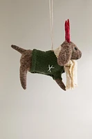 WOOL DOG IN SWEATER CHRISTMAS TREE ORNAMENT