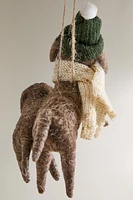 WOOL DOG WITH CANDY CANE CHRISTMAS TREE ORNAMENT