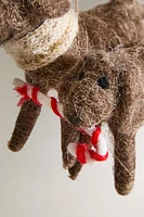 WOOL DOG WITH CANDY CANE CHRISTMAS TREE ORNAMENT