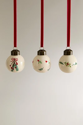 SET OF FLORAL CHRISTMAS BALL ORNAMENTS (SET OF 3)