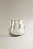 CHRISTMAS HERRINGBONE GLASS TEALIGHT HOLDER