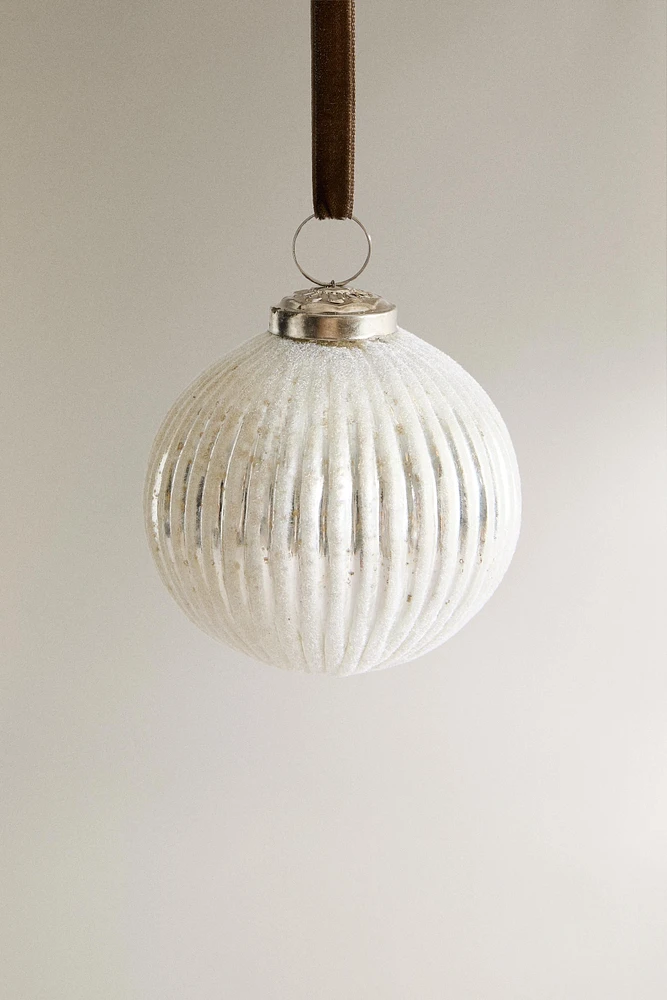 GLASS STRIPED BALL CHRISTMAS TREE ORNAMENT