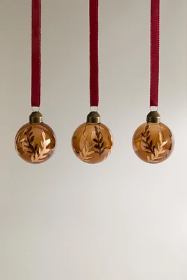 SET OF CHRISTMAS BALLS TREE DECORATIONS WITH BRANCH MOTIFS (SET OF 3)