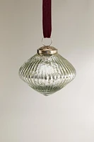 GLASS STRIPED DIAMOND BALL CHRISTMAS TREE DECORATION