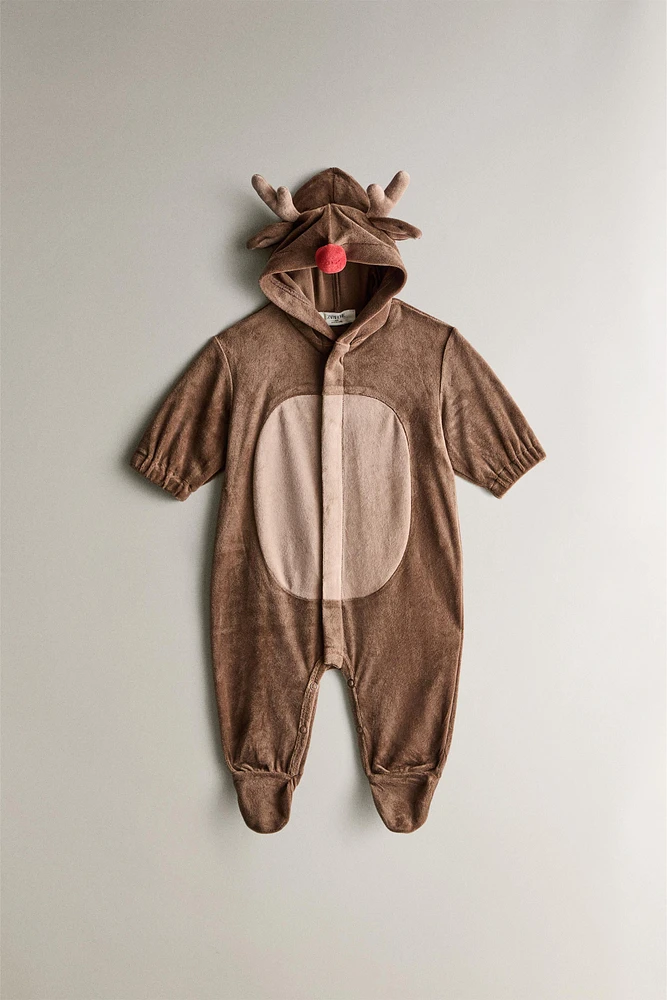 CHILDREN’S CHRISTMAS REINDEER FOOTED ROMPER