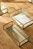 GLASS JEWELRY BOX WITH METAL BORDER