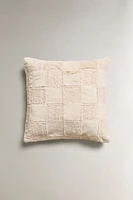 CHECKED FAUX FUR THROW PILLOW COVER