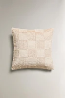 CHECKED FAUX FUR THROW PILLOW COVER