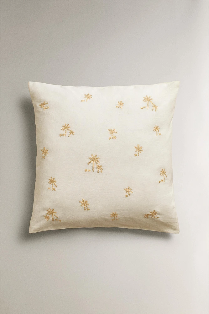 PILLOWCASE WITH EMBROIDERED PALM TREES