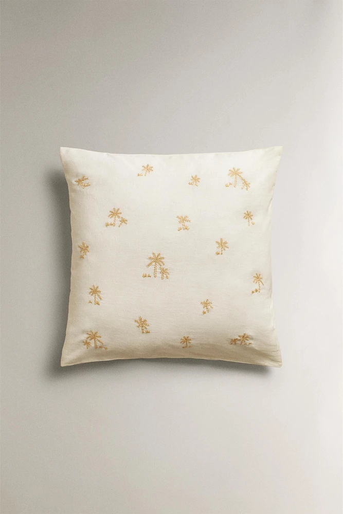 PILLOWCASE WITH EMBROIDERED PALM TREES