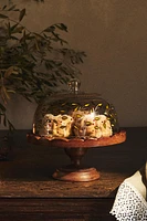 CHRISTMAS CAKE DISH WITH A WOODEN STAND