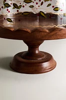 CHRISTMAS CAKE DISH WITH A WOODEN STAND