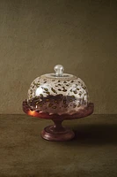 CHRISTMAS CAKE DISH WITH A WOODEN STAND