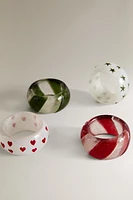 SET OF PAINTED GLASS CHRISTMAS NAPKIN RINGS (SET OF 4)