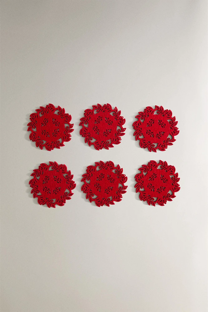 SET OF CHRISTMAS HOLLY FELT COASTERS (SET OF 6)