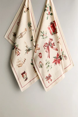 SET OF CHRISTMAS PRINT COTTON KITCHEN TOWELS (SET OF 2)