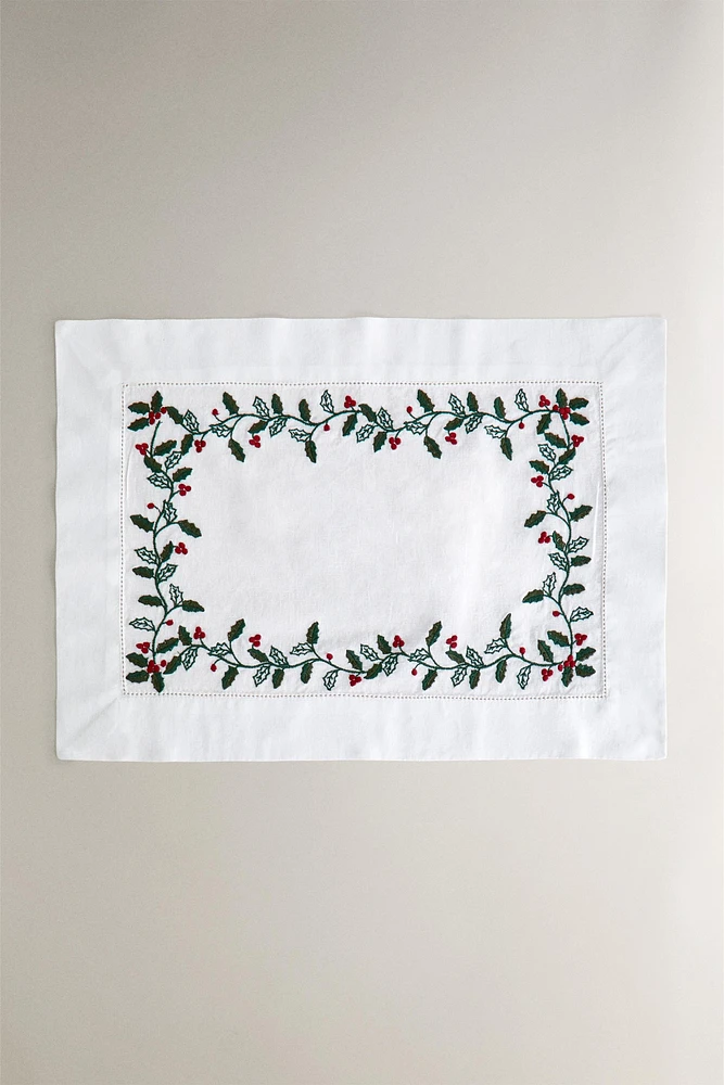 EMBROIDERED CHRISTMAS COTTON LINEN PLACEMAT