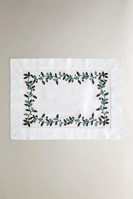 EMBROIDERED CHRISTMAS COTTON LINEN PLACEMAT