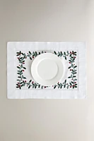 EMBROIDERED CHRISTMAS COTTON LINEN PLACEMAT