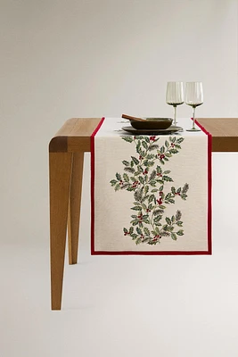 JACQUARD TABLE RUNNER WITH CHRISTMAS BORDER