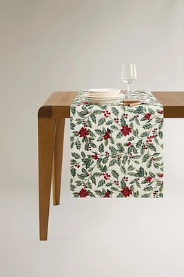 CHRISTMAS POINSETTIA JACQUARD TABLE RUNNER