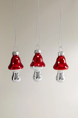 SET OF GLASS MUSHROOM CHRISTMAS TREE ORNAMENTS (SET OF 3)