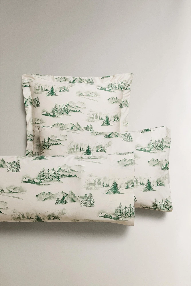 TOILE DE JOUY CHRISTMAS SATEEN PILLOWCASE