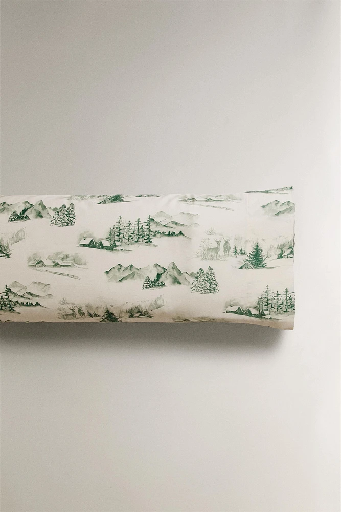 TOILE DE JOUY CHRISTMAS SATEEN PILLOWCASE