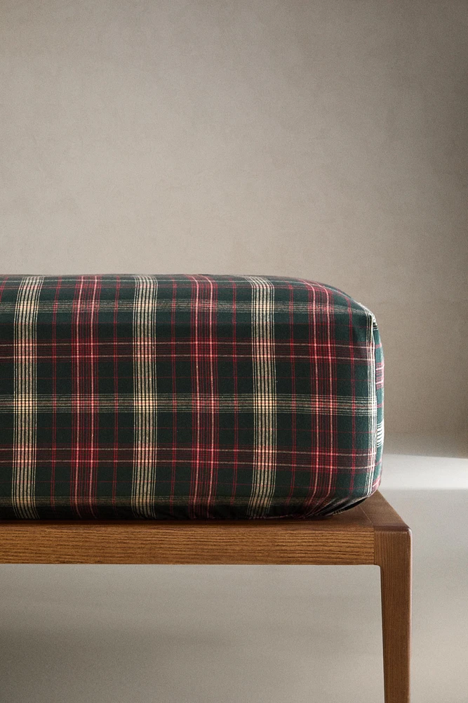 CHRISTMAS TARTAN CHECK FLANNEL FITTED SHEET