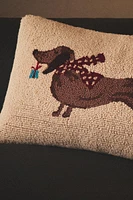 CHRISTMAS SAUSAGE DOG WOOL THROW PILLOW COVER