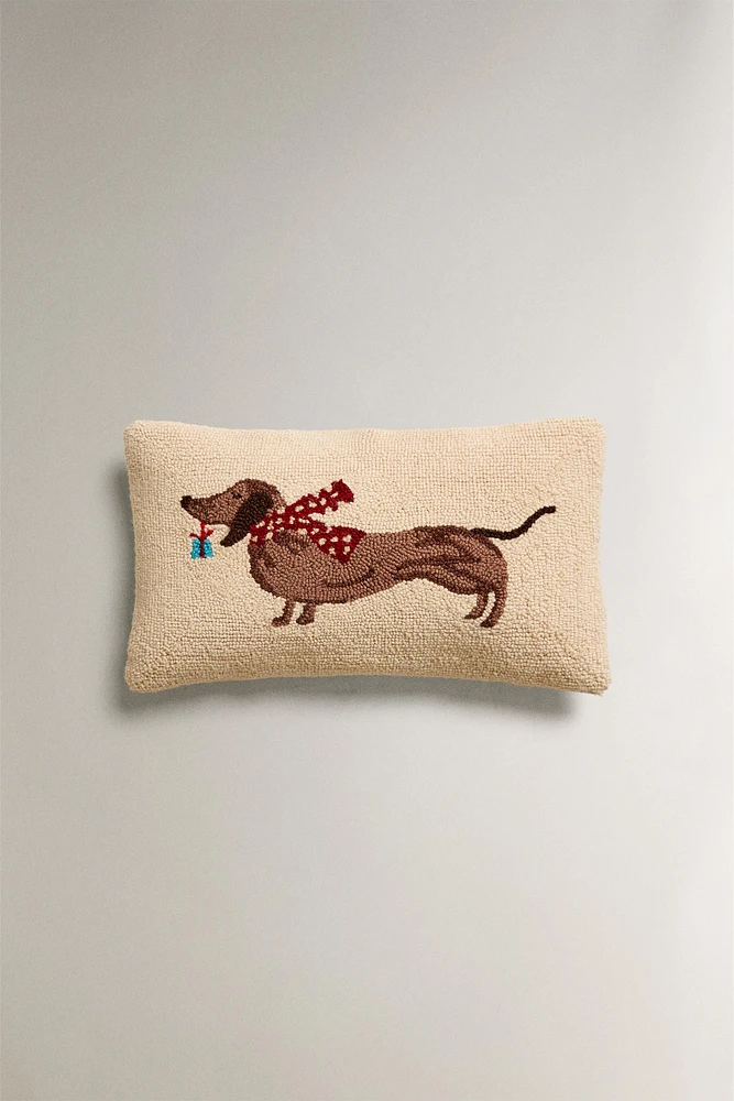 CHRISTMAS SAUSAGE DOG WOOL THROW PILLOW COVER