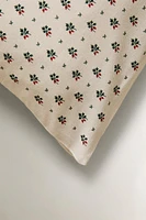 COTTON THROW PILLOW COVER WITH CHRISTMAS HOLLY