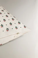 COTTON THROW PILLOW COVER WITH CHRISTMAS HOLLY