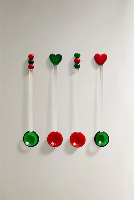 SET OF CHRISTMAS GLASS DESSERT SPOONS (SET OF 4)