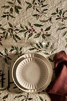 JACQUARD COTTON TABLECLOTH WITH CHRISTMAS HOLLY