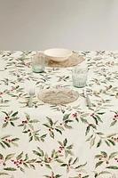 JACQUARD COTTON TABLECLOTH WITH CHRISTMAS HOLLY